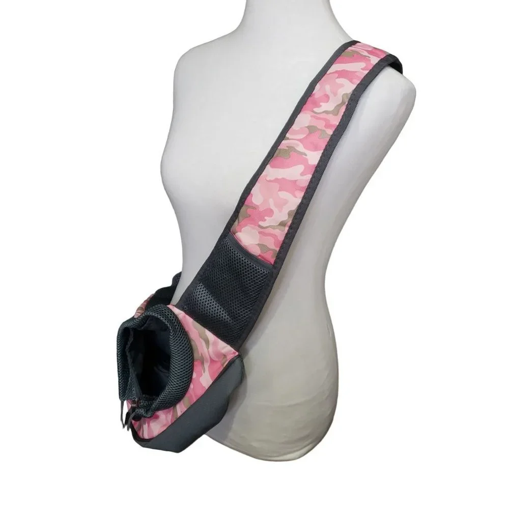 Pet Dog Carrier Backpack Chest Bag Puppy Sling Pouch Shoulder Mesh Pink Camo
